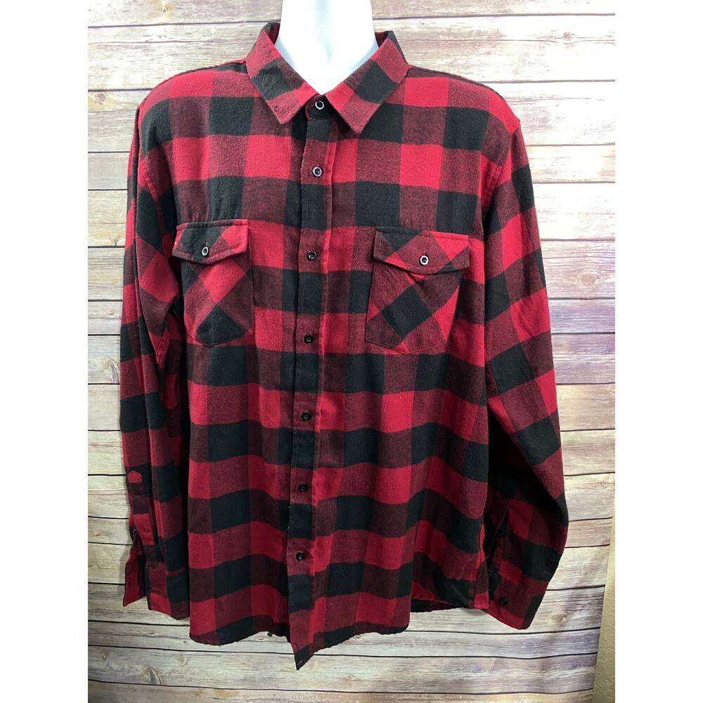 RSQ Collective Long Sleeve Button Down Flannel Shirt Mens 2XL Black Red